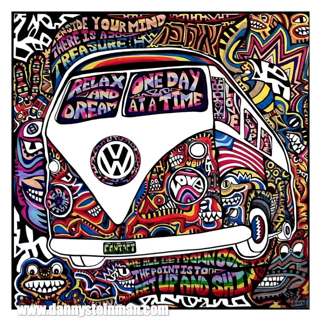 ON the BUS 14 X 14 Psychedelic Art Poster Print VW Bus - Etsy