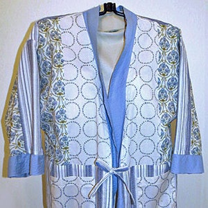 Jukata Jacket. Original design multi print collaged casual jacket. Blue, grey & ecru version. Trans-seasonal jacket. Medium only.