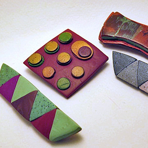 Brooches. Small bar or square brooches. Unique hand made brooches. Geometric design brooches for clothes, hats, bags and scarves.