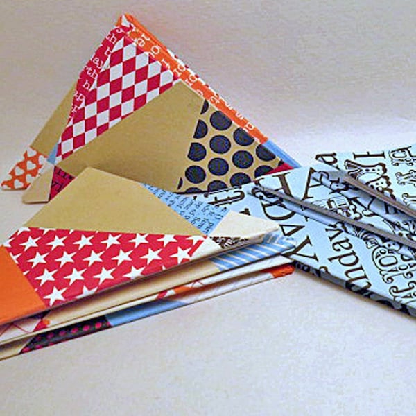 Blank Triangle Books. Blank birthday book. Unique hand made blank folding books in 2 cover designs. Small, fun fold-out books for birthdays.