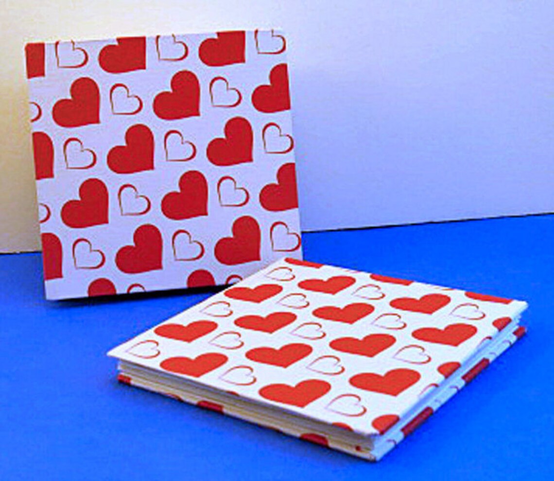 Book. Flower Book With Red Heart Covers. Folded Message Book. Etsy