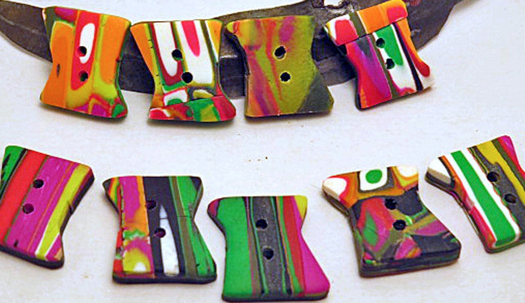 Weird Button Shape Buttons. Unusual Small Buttons in Colourful Stripes. Toggle Shaped ...