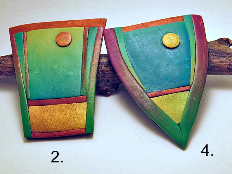 Brooches. Abstract art brooches with gradient colour panels. Unique hand made brooches for clothes, hats and bags. Fun, colourful designs. image 4