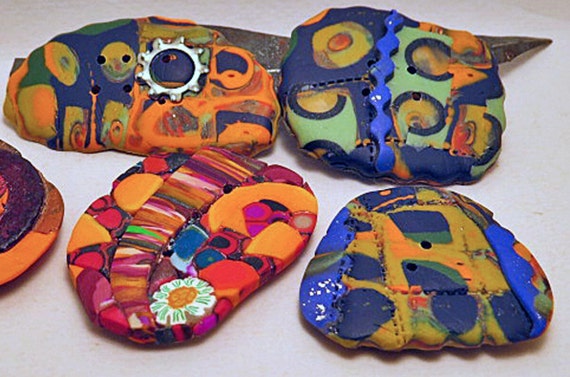 Buttons. Unique Large Buttons With Abstract Patterns and Metal Inclusion.  Fun, Decorative Buttons for Crafts and Clothing. Sold Individually 
