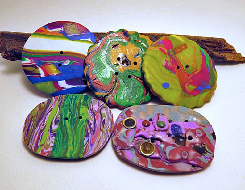 Buttons. Large round or oval buttons. Unique hand made buttons for crafts, clothing and textile arts. Sold individually. image 1