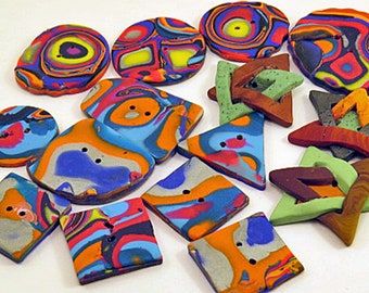 Buttons. Large bright multi-pattern buttons in unusual shapes. Unique decorative buttons for crafts and clothing. Sold individually.