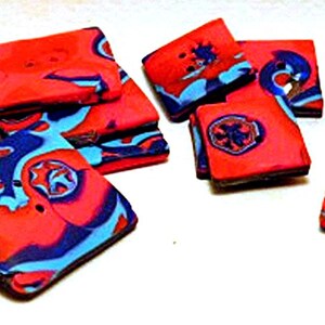 Handmade Interstellar Polymer Clay Buttons: Red & Blue Space Design
