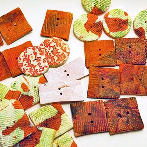 1/2 price Handmade Square Polymer Clay Buttons: Ancient Tile Design (Sold Individually)