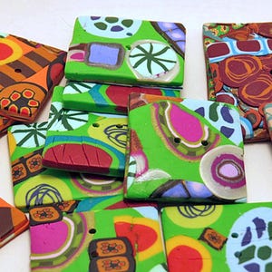 Handmade Polymer Clay Buttons: Large Square Multi-Colored Fun Buttons
