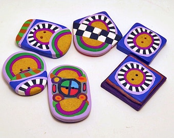 Buttons. Large individual decorative buttons. Colourful multi pattern buttons. Unique hand made buttons for crafts and clothing.