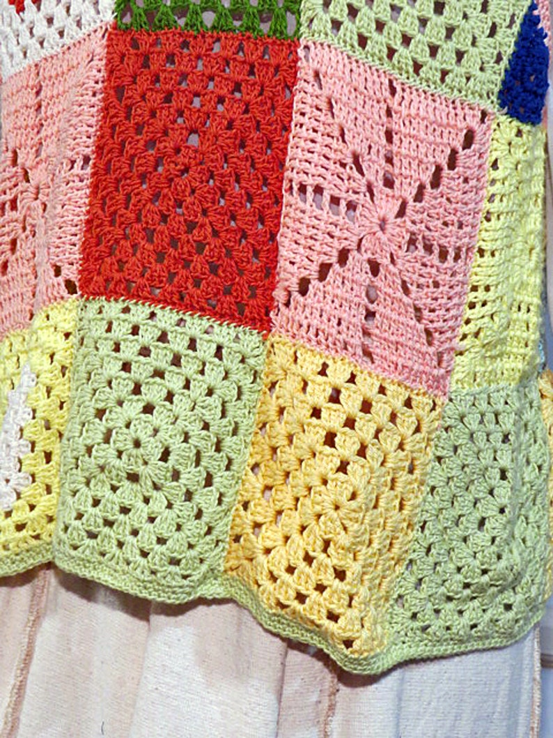 Couverture carrée grand-mère au crochet vintage : jeté afghan multicolore (210 x 220 cm) - France