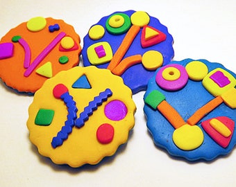 Polymer Clay Clock Brooch: Colorful Geometric Design