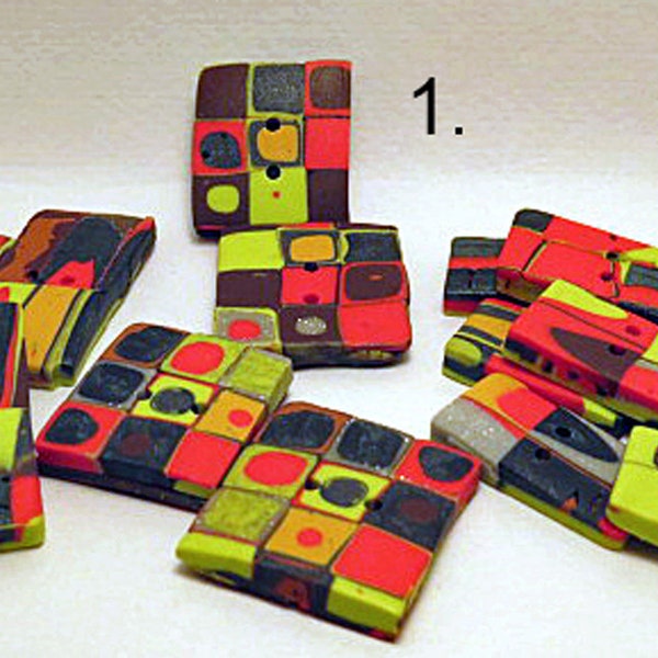 Buttons. 1/2 PRICE BUTTON SALE. Square and rectangular hand made decorative buttons. Unique hand made buttons for crafts and clothing.