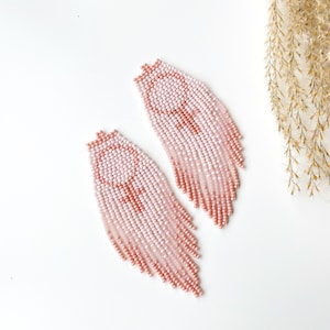 Pastel pink beaded earrings Boho fringe seed bead earrings Powder pink dangle earrings Long clip on earrings /ear hooks Jewelry gift