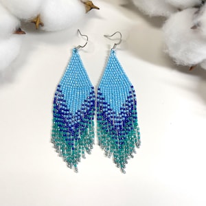 Türkis Perlen Fransen Ohrringe Boho Baumeln Samen Perle Clip on/Haken