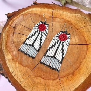 Sun beaded earrings - Clip on earrings or ear hooks - Long fringe earrings - Anime earrings - Japanese earrings - Boho dangle earrings