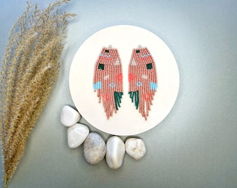 Clip-on/hooks Coffee beige long dangle Beaded earrings Abstract Boho fringe native jewelry gift