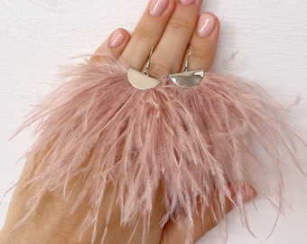 Puderrosa grönblå fjäderörhängen Stora hängande örhängen Boho statement-örhängen Smyckesgåva Långa örhängen Boho Fransörhängen