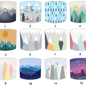 Paralumi di montagne nordiche scandinave, carta da parati, decorazioni murali, piumoni, copriletti, trapunte, cuscini, lampade da soffitto, paralumi a sospensione, paralumi per lampade da tavolo