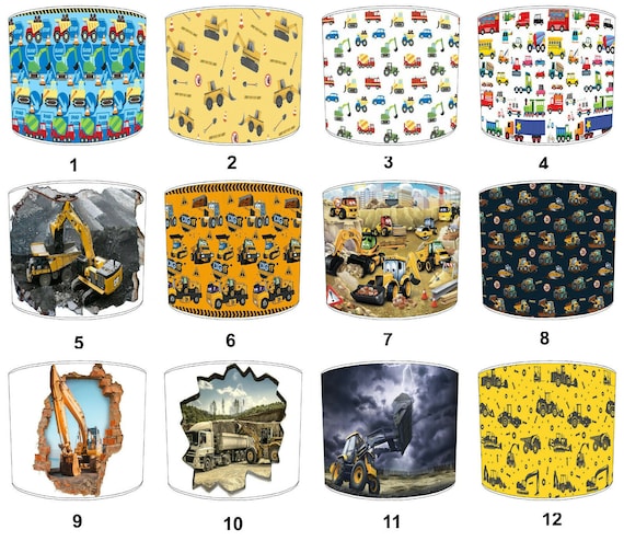 Kids Construction Lampshades: Tractors, Diggers (Handmade For a Ceiling  Light Pendant or a Table Lamp shade)