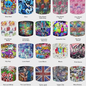 Graffiti Street Art Lamp shades Wallpaper Wall Art Murals Cushions Bedspreads Quilts Duvets Ceiling light shades Pendants Table lampshades