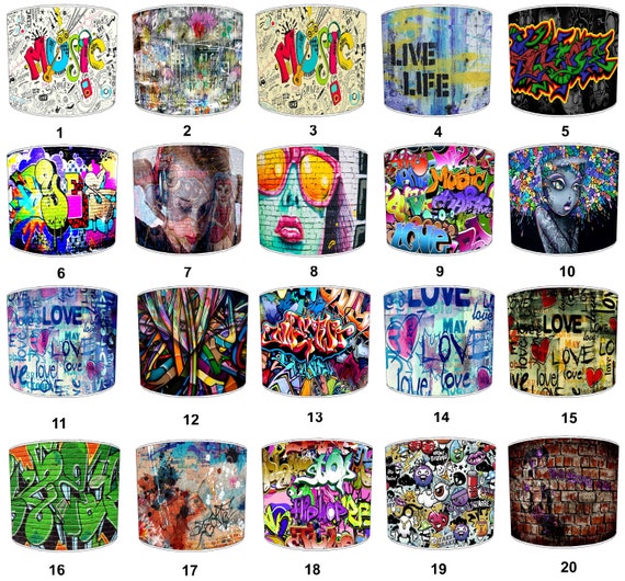 Graffiti Childrens Lamp Shades To Fit Either A Table Base Or Ceiling Light Fitting - Childrens Ceiling Lampshade Graffiti Childrens Lamp Shades To Fit Either A Table Base Or Ceiling Light Fitting - Childrens Ceiling Lampshade