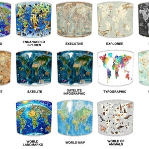 Mapas del mundo Atlas Pantallas de lámparas Murales de pared Arte de pared Papel tapiz Edredones Cubrecamas Cojines Pantallas de lámparas de techo Colgantes Pantallas de lámparas de mesa
