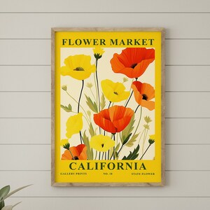 Golden Poppy Poster Art Print Floral Art Download California State Flower Yellow Poppy Wall Art California Flower Market Poster Print Art