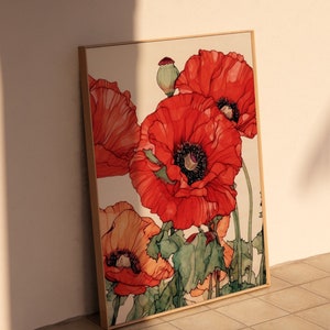 Red Poppy Flower Market Print: Contemporary Nature Portrait (Digital Download)