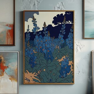 Portrait Bluebonnet en téléchargement numérique, fleurs sauvages, art mural, marché aux fleurs, impression sur bois, floraison florale, peinture à l'huile, art du Texas, affiche aux couleurs douces