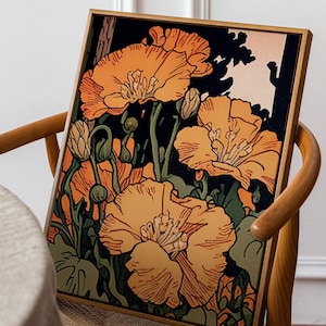 Poppy Wall Art of California Poppy Print Digital Download Portrait Flower Market Art of Golden Poppies California Print Download Digital Art