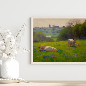 Texas Bluebonnet Landscape Painting Digital Download Wall Art Printable Texas Wildflower Nature Decor Texas Gift Idea Home Office Decor 4:3