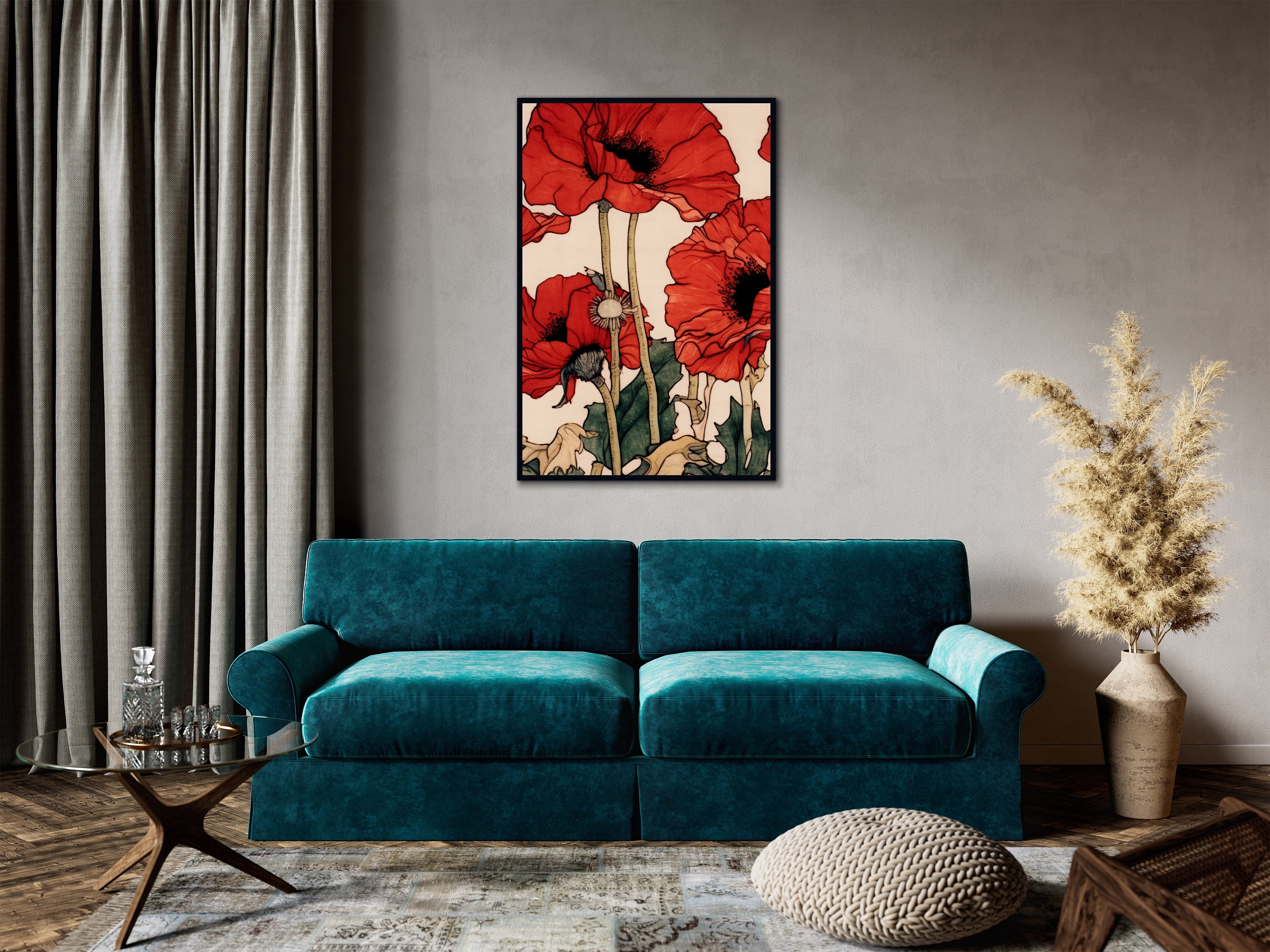 Framed Red Poppy Canvas Print: Floral Wall Art - Etsy