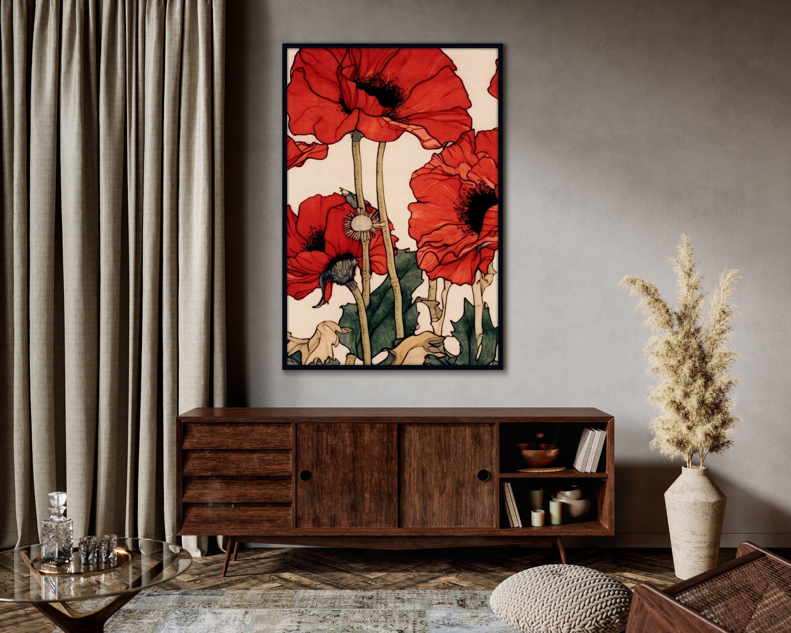 Framed Red Poppy Canvas Print: Floral Wall Art - Etsy