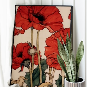 Framed Red Poppy Canvas Print Frame Floral Art Canvas California State Flower Poppy Wall Art Poppy Red Canvas Wall Art Flower Market Frame