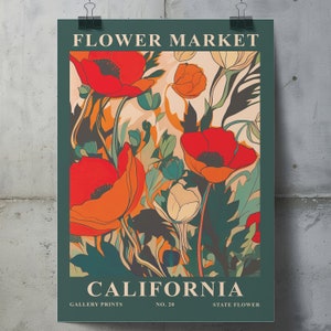 Vertical Golden Poppy Poster Print Wildflower Floral Art Print California State Flower Poppy Wall Art Orange Poppy Wall Art Flower Market