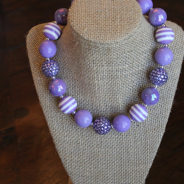 Light Puple Solid and Striped Bubblegum Necklace