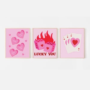 Pink & Rotes Herz Poster - 3er Set DIGITALE Wand Kunst Drucke