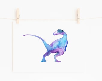 Dinosaur watercolor, blue Dinosaur, Dino, Watercolor Dinosaur, Dinosaur Painting,  Nursery Print, Watercolor Animal, Nursery Wall Art, Dino