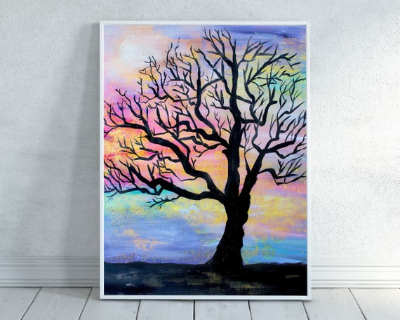 Tree Silhouette Colorful Tree Silhouette Tree Painting Tree Etsy Tree Silhouette Colorful Tree Silhouette Tree Painting Tree Etsy