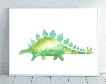 Dinosaur watercolor, Green Dinosaur, Dino, Watercolor Dinosaur, Dinosaur Painting,  Nursery Print, Watercolor Animal, Nursery Wall Art, Dino