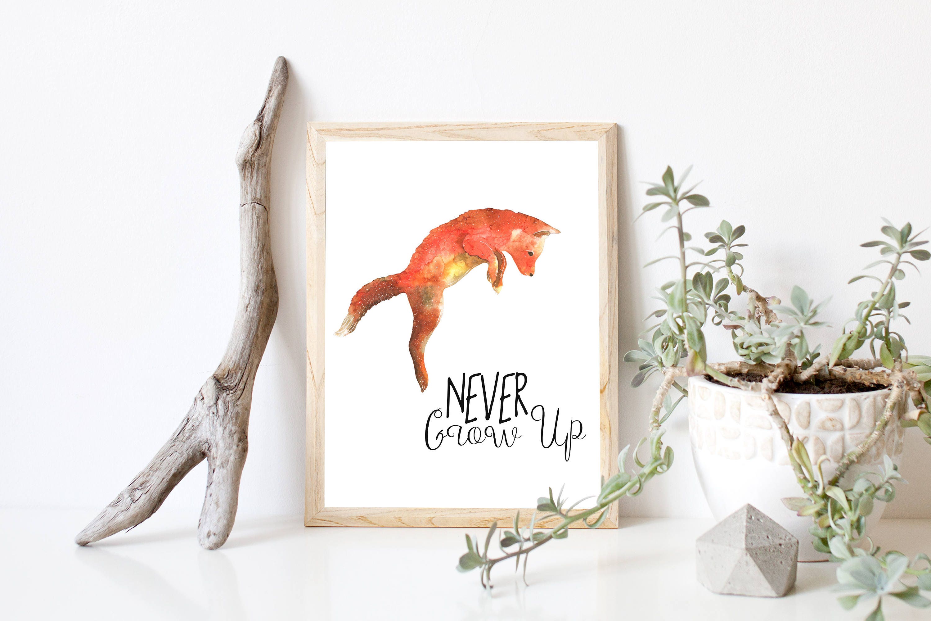Never Grow Up Baby Gift Fox Watercolor Fox Woodland | Etsy