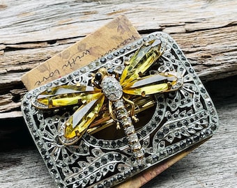 Vintage Dragonfly and Rhinestone Hair Clip