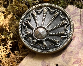 Large Victorian Picture Button Hair Pin with Cut Steel Detail