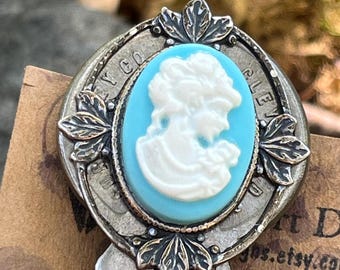 Vintage Key and Cameo Hair Clip