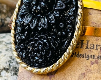 Vintage 1950's Style Black Floral Hair Clip