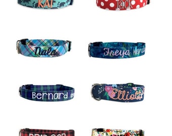 Dog Collar, Embroidered Dog Collar, Personalized Dog Collar, Flower print Dog Collar, Rose Collar, Personalized Collar,
