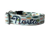 Fishing Dog Collar, Embroidered Dog Collar, Personalized Dog Collar, Boy Dog Collar, Collar,Lures Collar, Blue dog collar