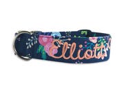 Blue Floral Dog Collar, Embroidered Dog Collar, Personalized Dog Collar, Dog Collar, Dog Collar, Collar, Blue Pink Dog Collar