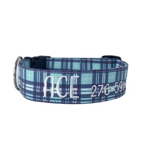 Plaid Dog Collar, Custom Dog Collar, Blue Dog Collar, Embroidered Dog Collar, Engraved Dog Collar, Personalized Dog Collar, Boy Dog Collar